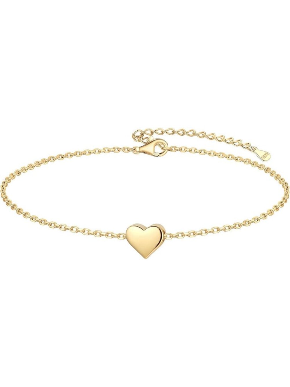 Tiny Heart-Gold Engraving-Gift Sterling Silver Dainty Link Chain Bracelet